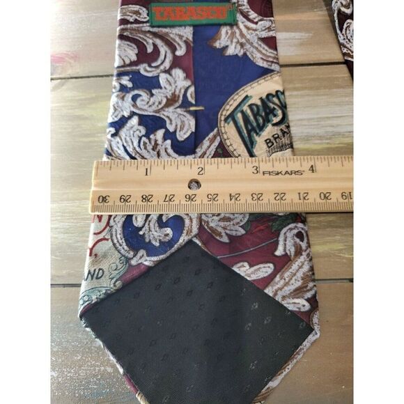 Tabasco Silk Wine OYSTERS Avery Island Paisley Fun Tie 57" Statement Staple 324 - Picture 7 of 8